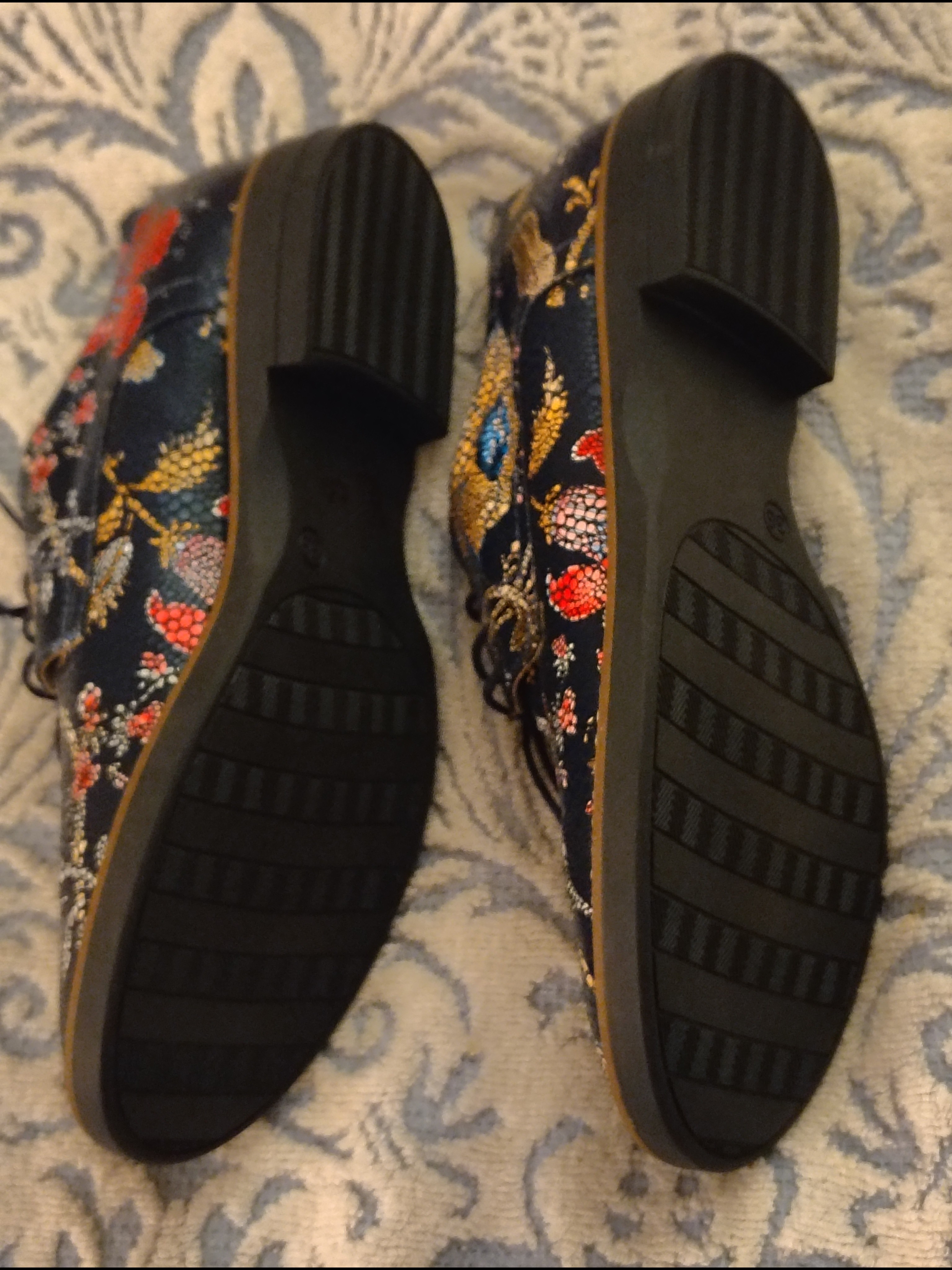 Floral Embossed Black Lace-Up Women’s Flats — image 3 of 8